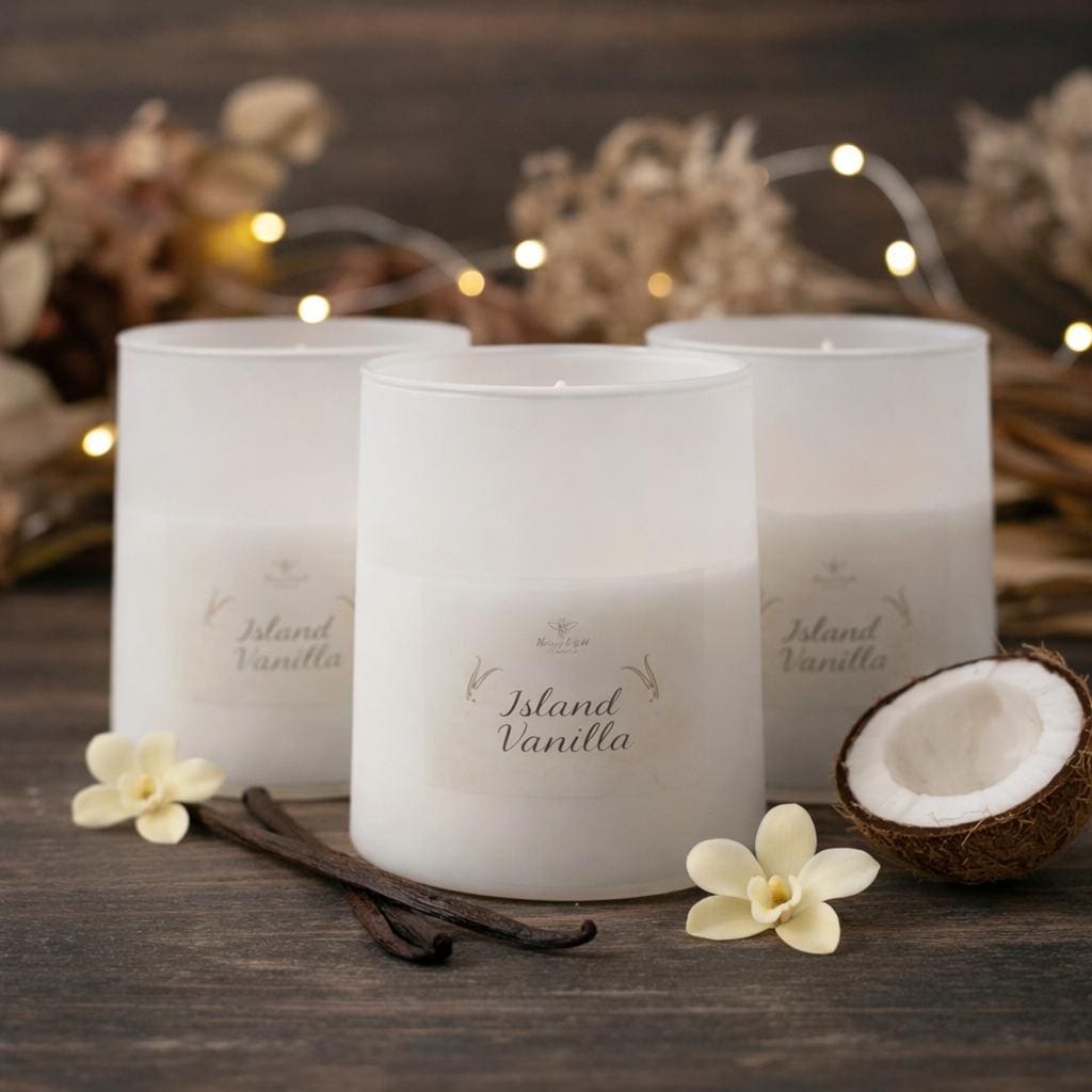 Island Vanilla Soy Candle | Floral Topped Candle | Creamy Vanilla Scent